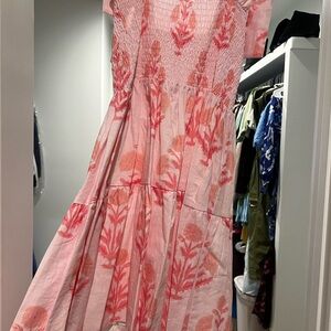 Victoria Dunn Smocked Tie Shoulder Dress